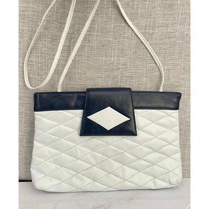 Vintage Shoulder Bag Purse in White & Blue with Embossed Checkered pattern retro